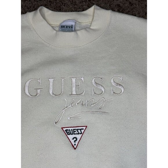 Vintage 90s GUESS Jeans Spell out Crewneck Sweatshirt Iconic Logo Collegiate XL - Picture 6 of 8